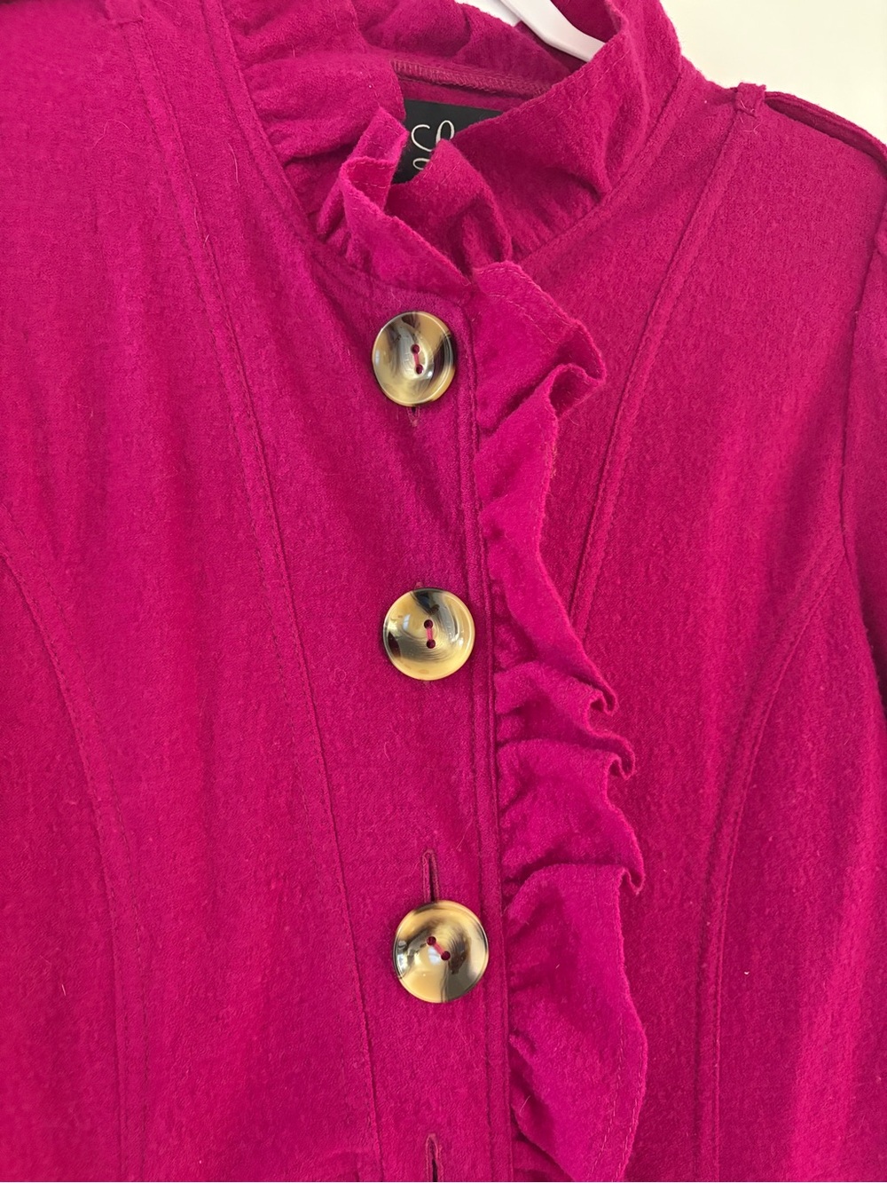 Luii Fuchsia Ruffled Button Front Coat - Picture 2 of 5